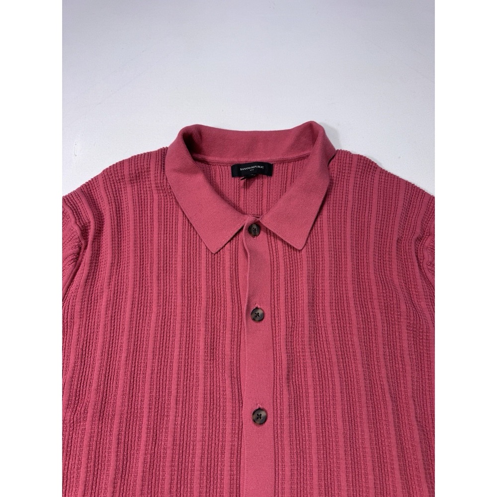 Banana Republic Men's 2XL Pink Short Sleeve Knit Button Shirt Preppy Coastal